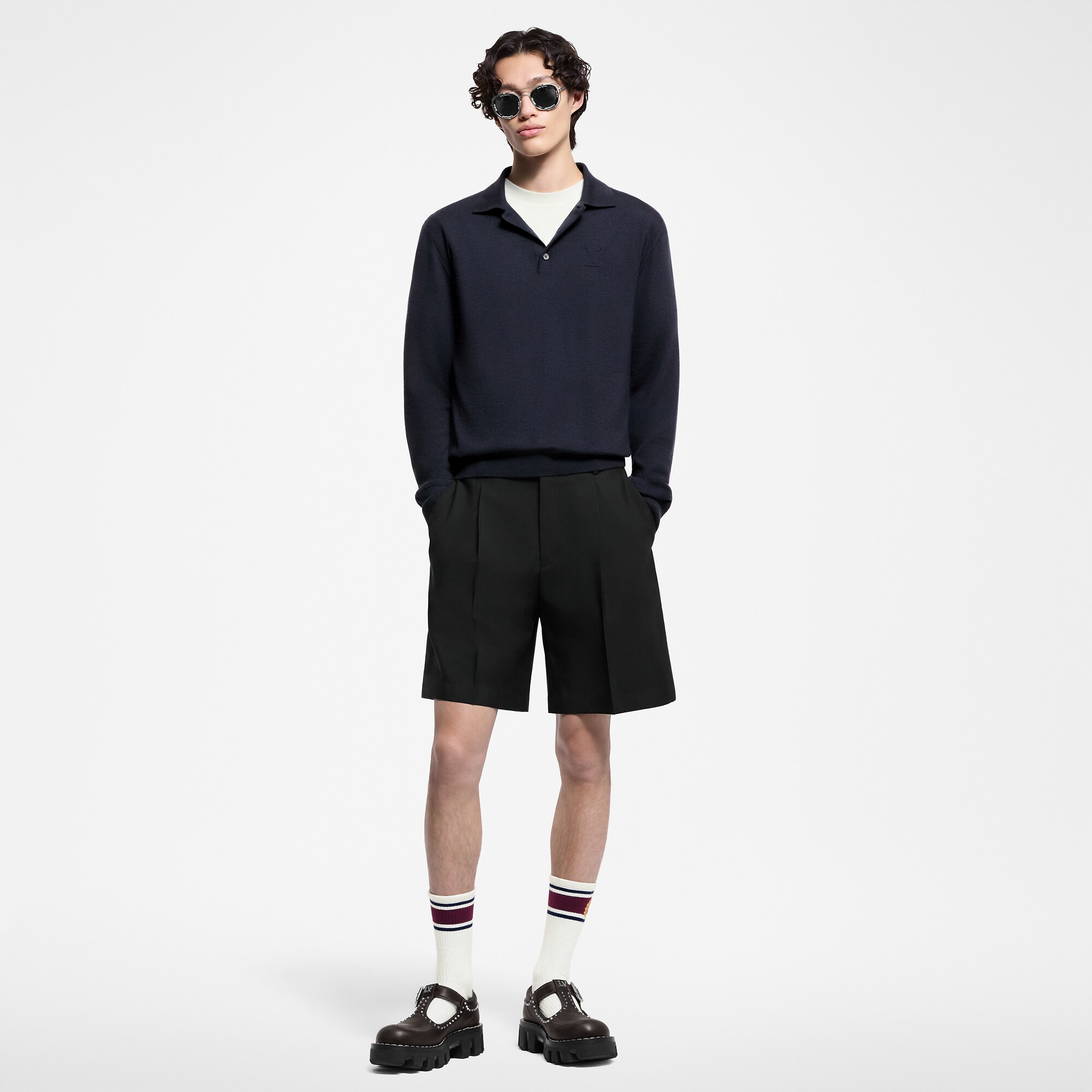 カシミヤロングスリーブポロ