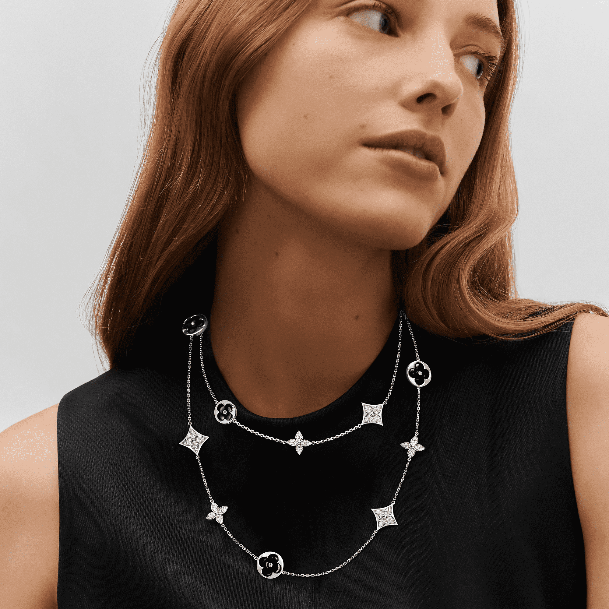 ロングネックレス ダイヤモンド ブロッサム(ホワイトゴールド,オニキス,ダイヤモンド) - 画像 (4)