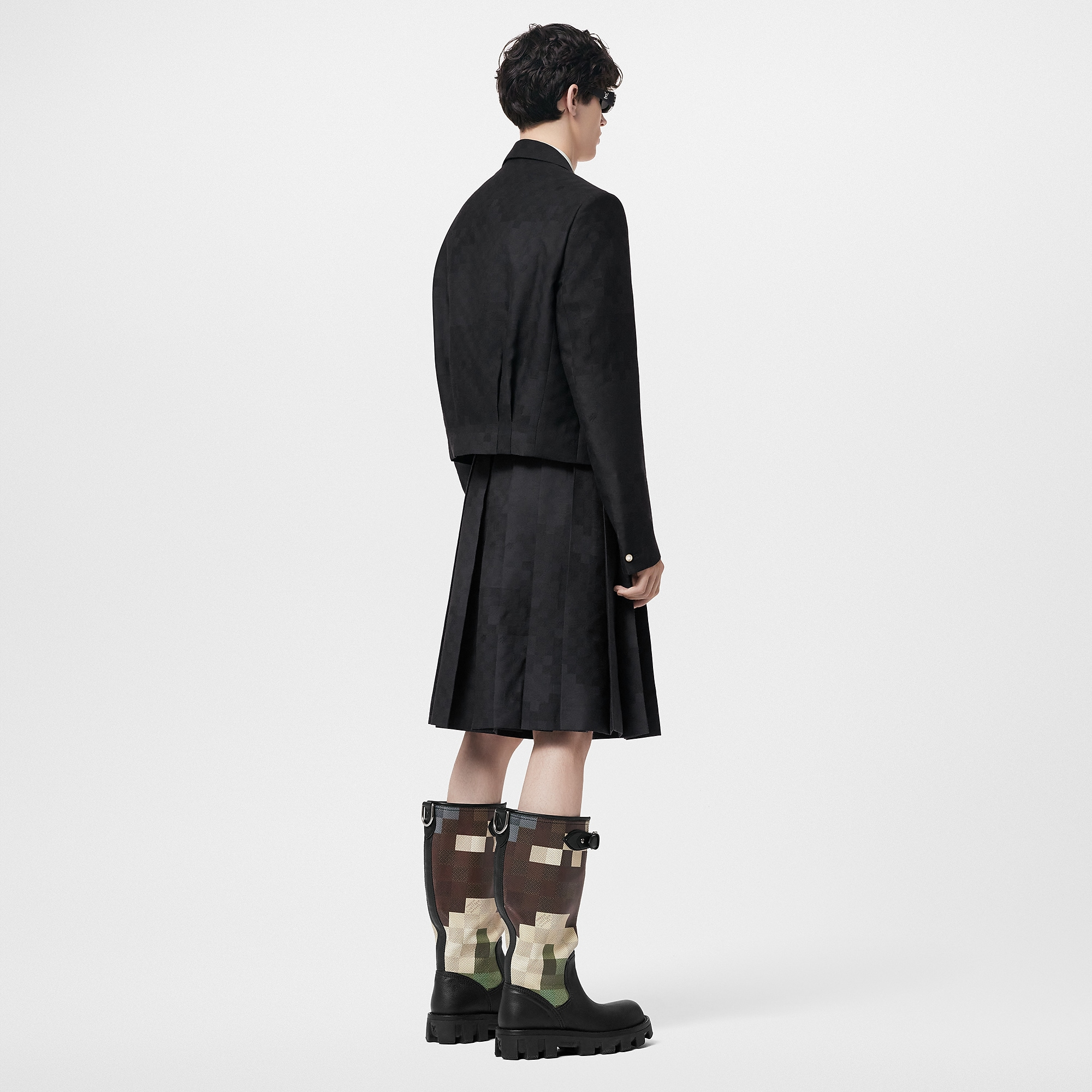 ダミエシルクウールミックスクロップダンディジャケット - 画像 (3)