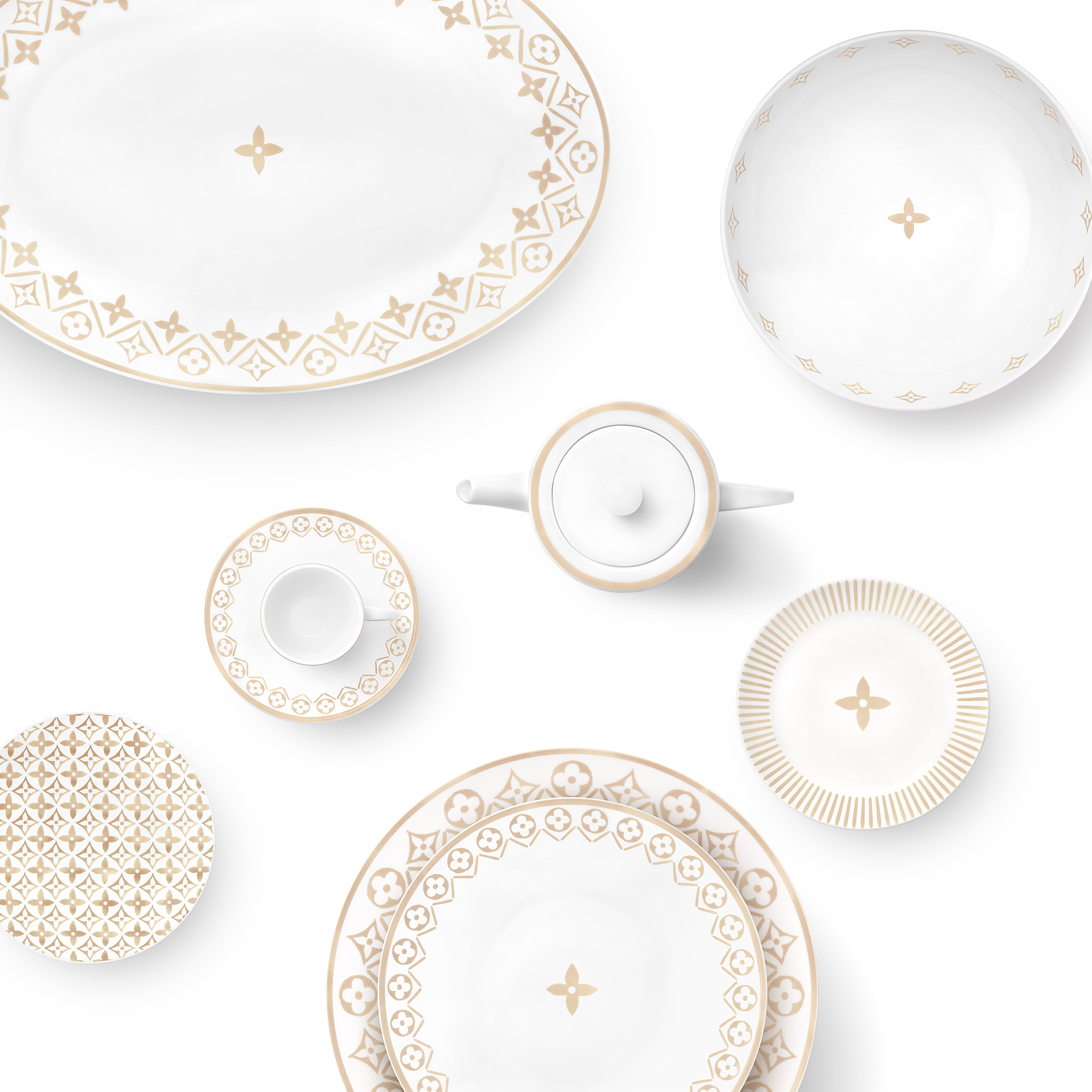 Set Of 2 Dinner Plates Monogram Flower Tile - 画像 (2)