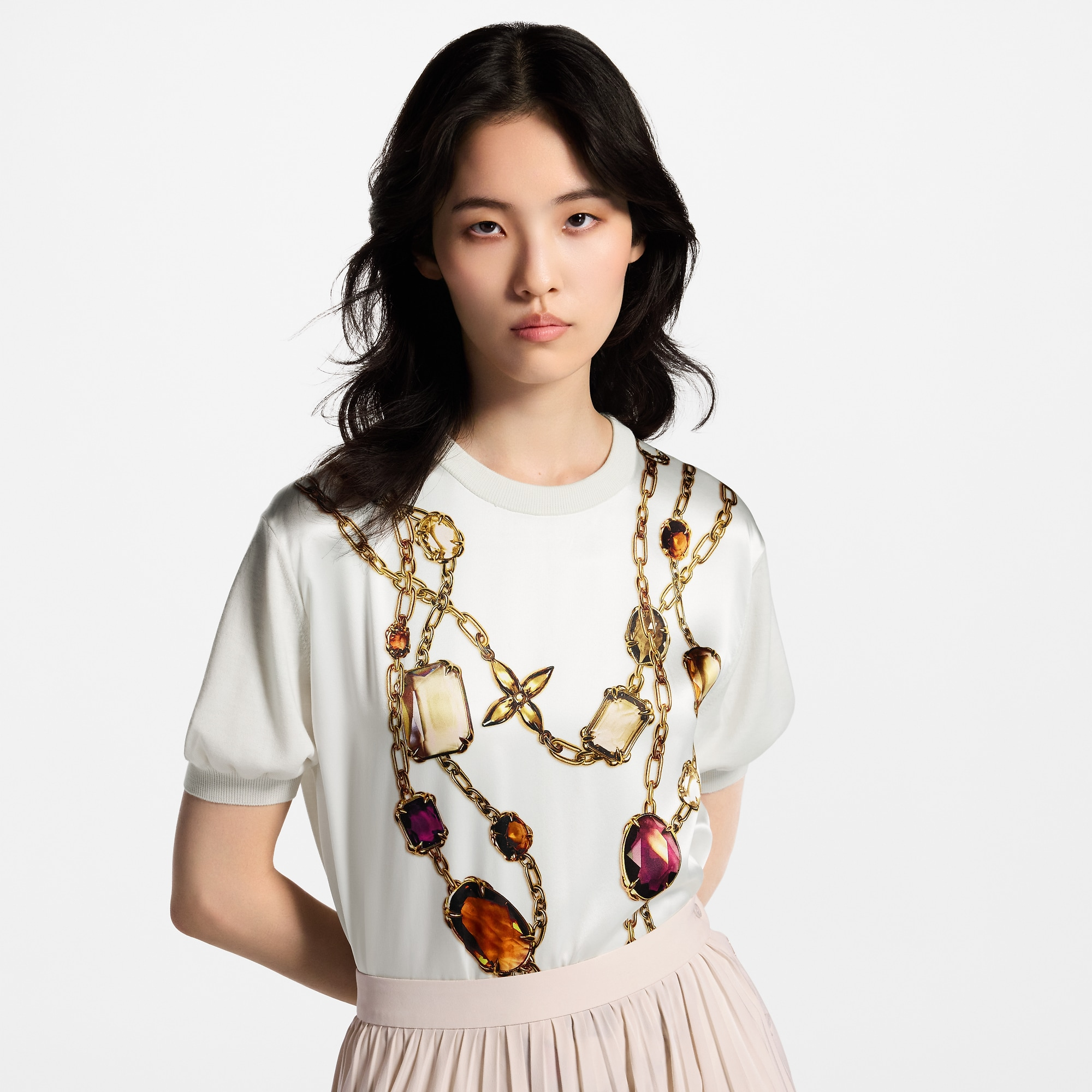 トロンプ ルイユ ネックレスプリント ニットトップ - 画像 (5)